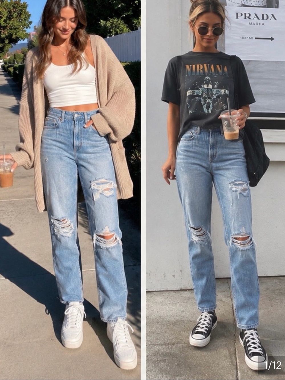 American Eagle Light Wash Distressed Mom Straight Jean Size 10.